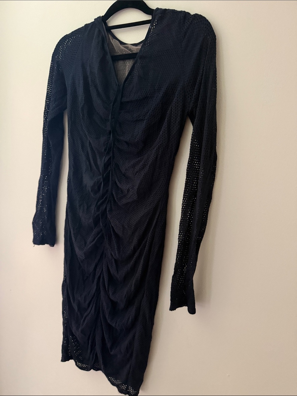 Bailey 44 Black Long-Sleeve Ruched Mesh Dress